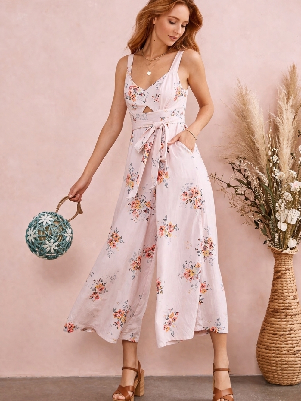 Anthropologie Akemi + Kin Adia Floral Jumpsuit Size 2 Side Zip Boho
